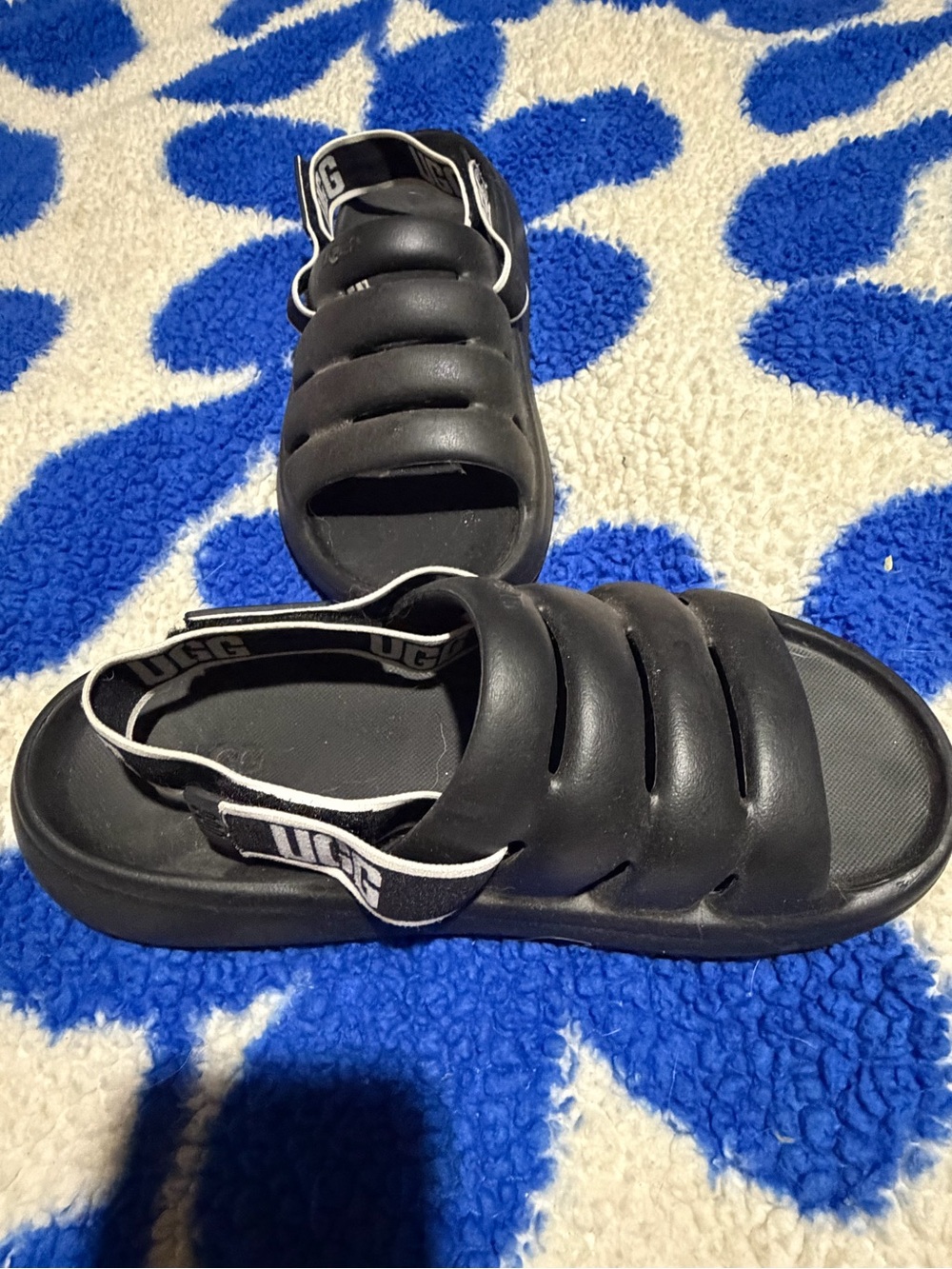 UGG Womenโs Black Slide Sandals with Elastic Heel Strap